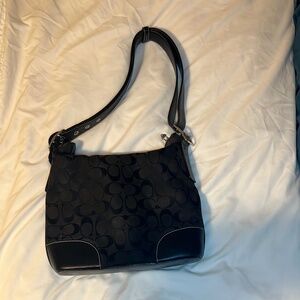 Coach Black Signature Shoulder Bag | Leather Trim | Classic Style